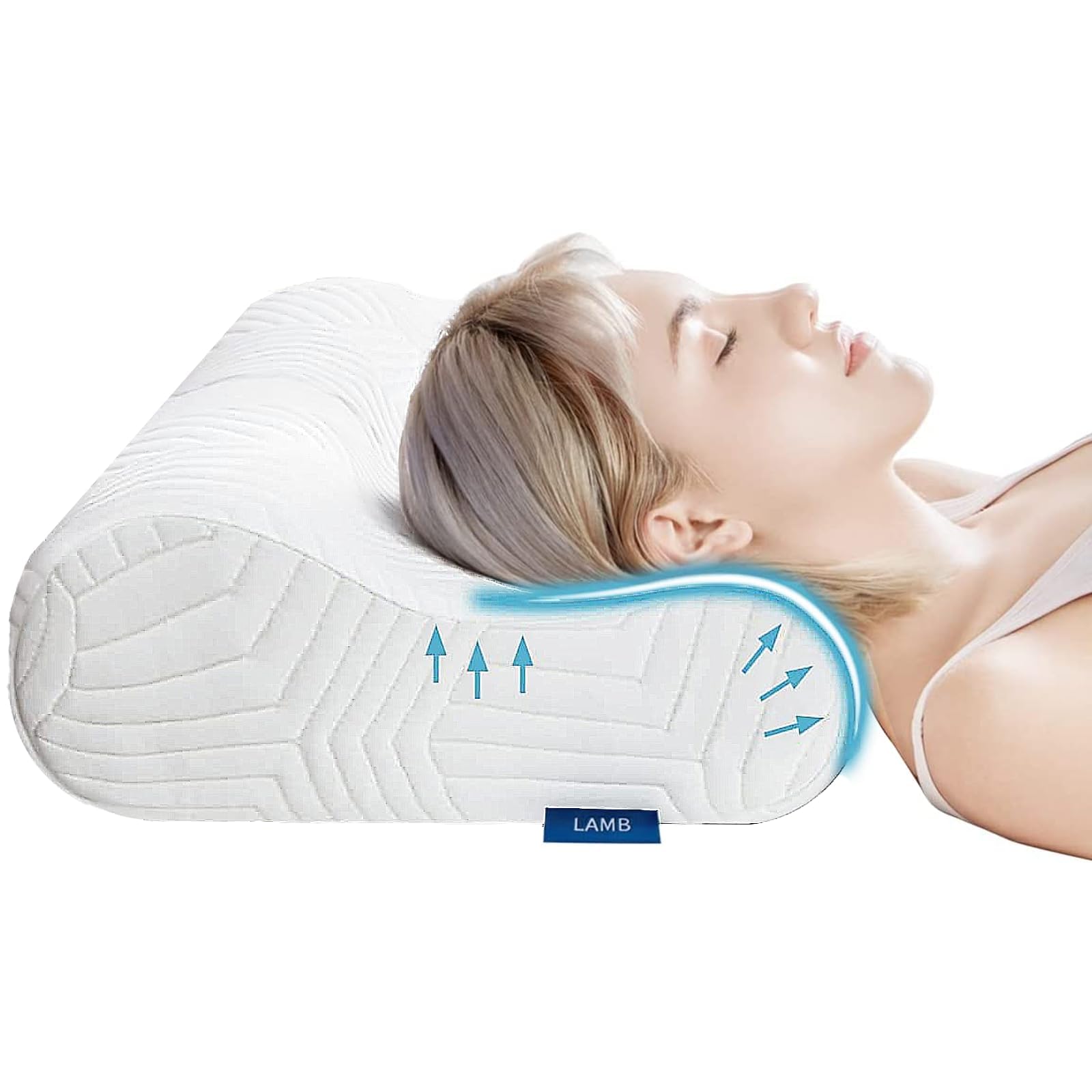 LAMB Nackenkissen - Ergonomisches Memory Foam Kopfkissen für Seitenschläfer - Höheneinstellbar mit RUCO-BAC Bezug - Anti