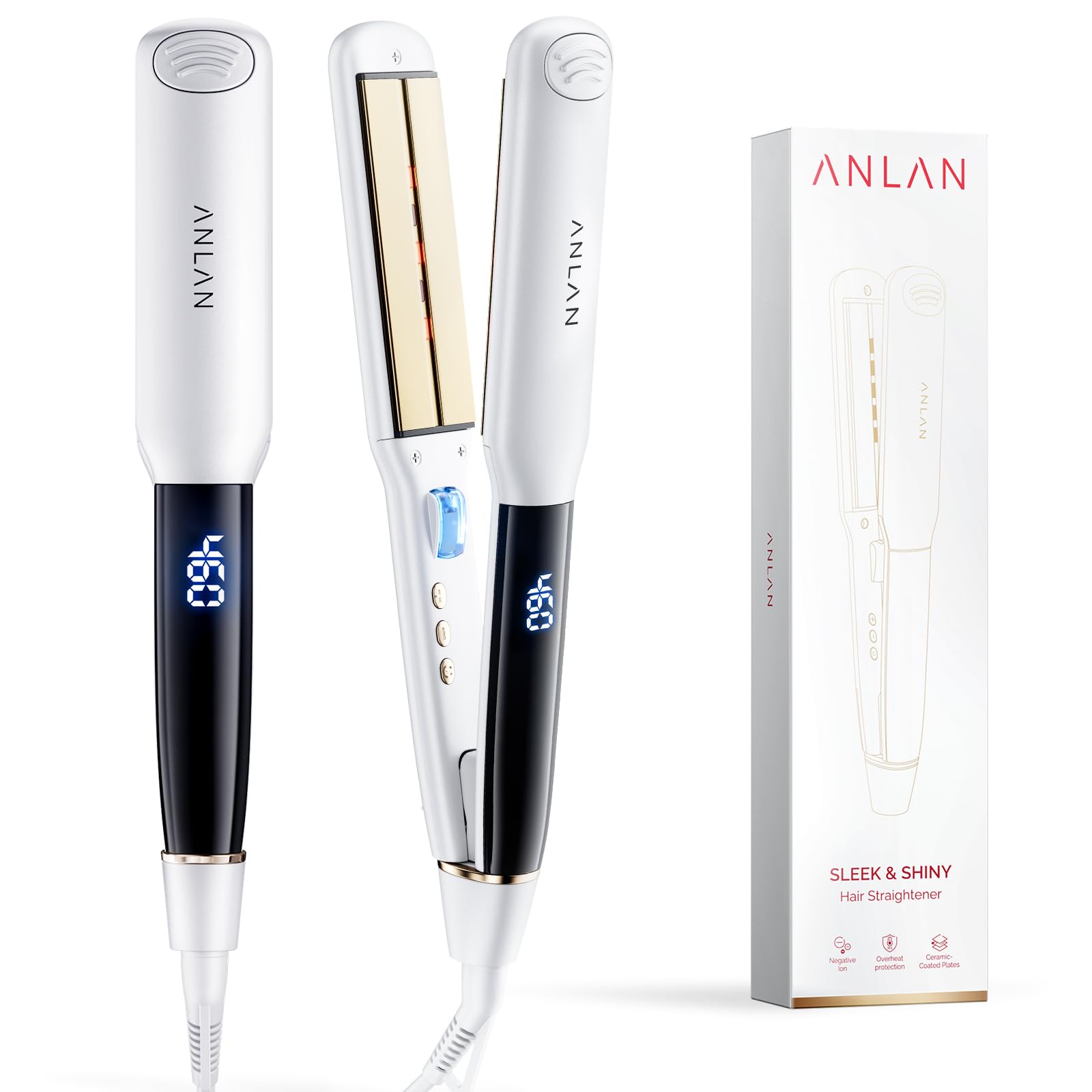 ANLAN 2 in 1 Glätteisen und Lockenstab - Professionelles Ionen Glätteisen für glänzendes Haar, Anti-Statisch, Infrarot T