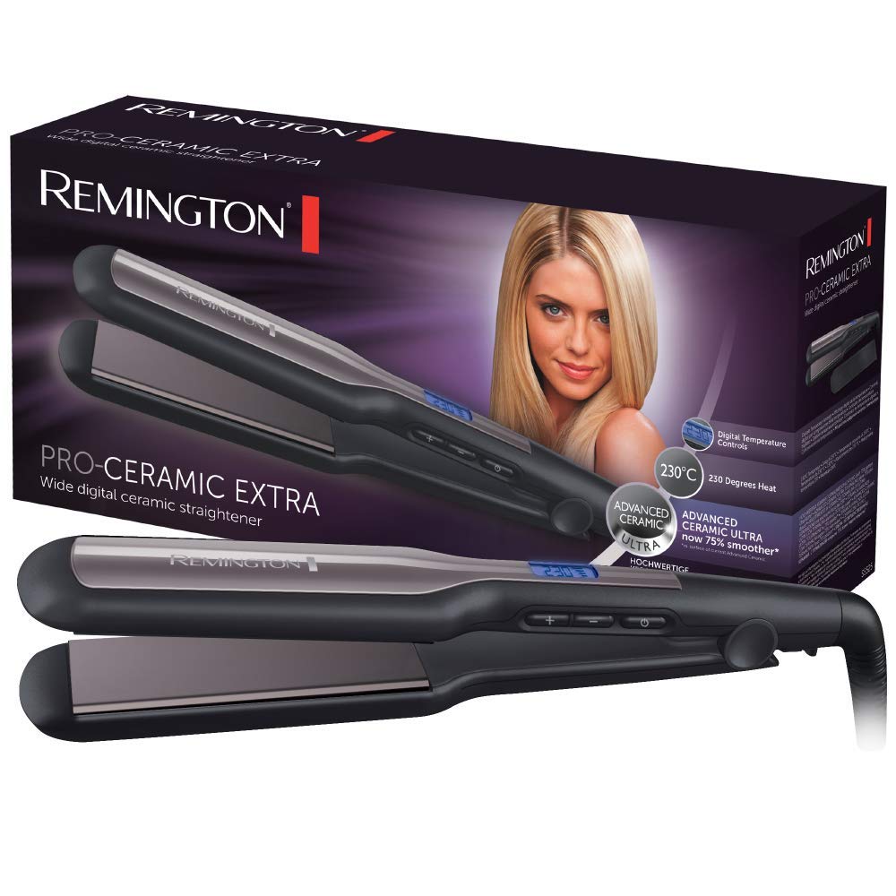 Remington Pro-Ceramic Extra Glätteisen für dickes und lockiges Haar - 45mm Stylingplatten, LCD-Display, 150-230°C, Haarg