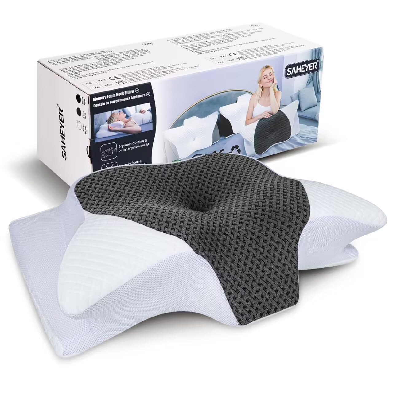 SAHEYER Nackenkissen, Ergonomisches Memory Foam Seitenschläferkissen, Orthopädische Unterstützung für besseren Schlaf, 7